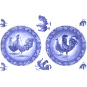 Virma decal 3510 - Chicken and Rooster w/ flower border in Blue