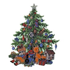 Zembillas decal 0343- Christmas Tree with gifts beneath. Toys Too.