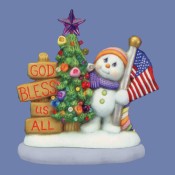 "God Bless ____ ____" Snowman with Tree & Flag Mold